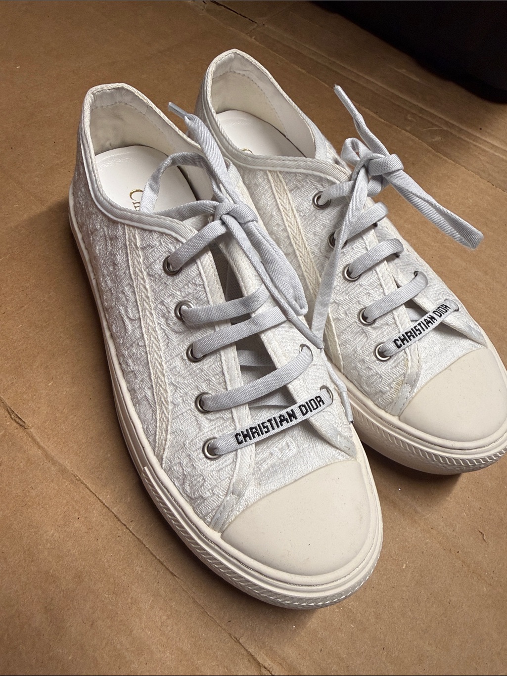 Dior White Low-Top Lace-Up Sneakers With Christian Dior Tag